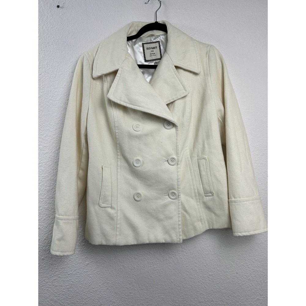 Old Navy Wool Blend Peacoat Women's Size Large Kelly Ivory White Double Breasted